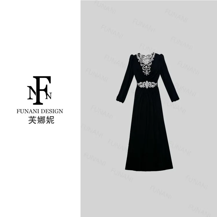 【芙娜妮】BlackSwan黑天鹅爆款洋气轻奢连衣裙新款秋冬女F2530815
