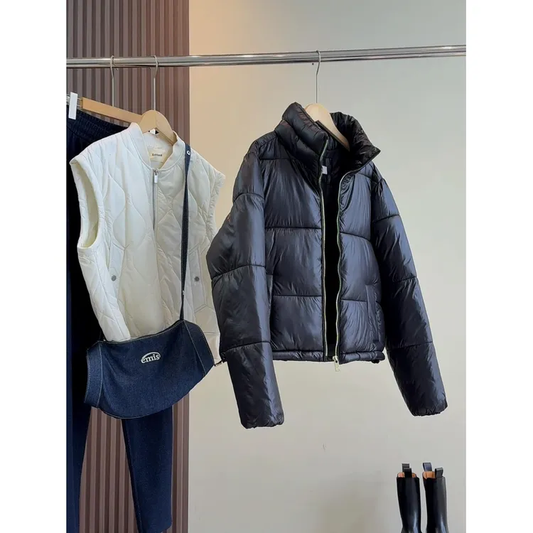 走法国秋冬基础款蓬松保暖立领拉链棉衣棉服短款面包服