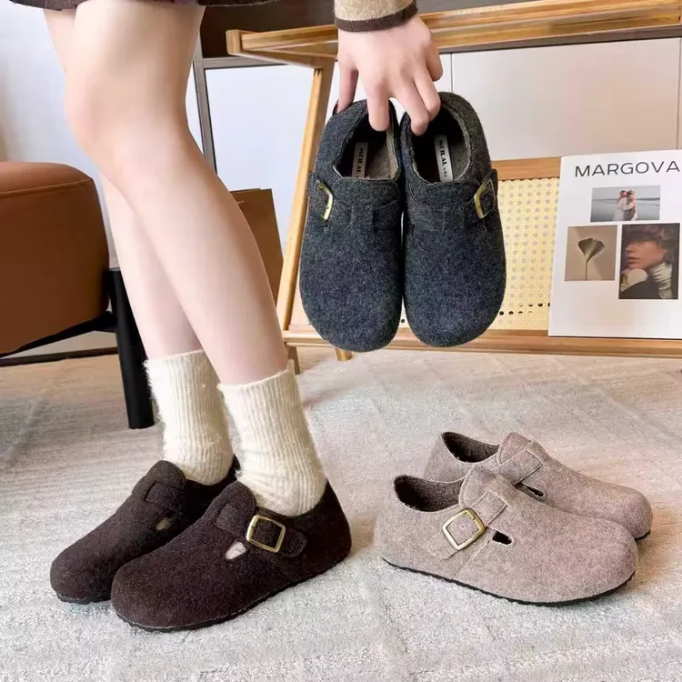 厚底内增高加绒毛呢勃肯鞋2025女秋冬新款保暖毛毛鞋棉鞋雪地靴