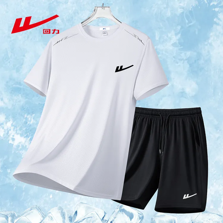 回力Warrior/回力冰丝宽松速干运动休闲薄款透气圆领短袖短裤套装