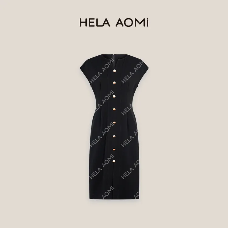 HELA AOMI“醋酸收腰裙”醋酸通勤风黑色轻奢感连衣裙CY5BH72907