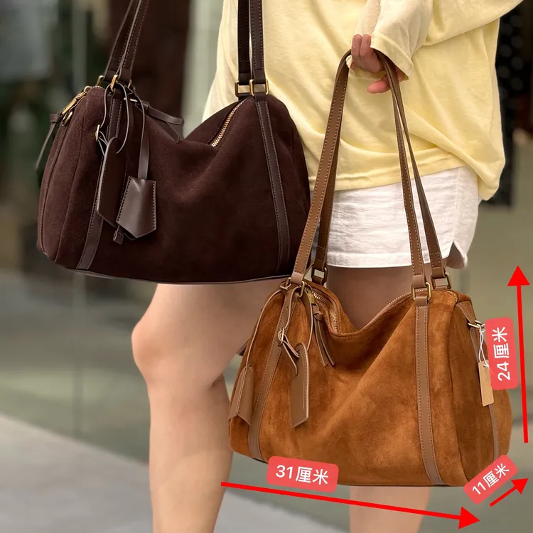 【铂金时袋】55517新品牛皮大枕头腋下斜挎韩系磨砂皮反绒皮女包