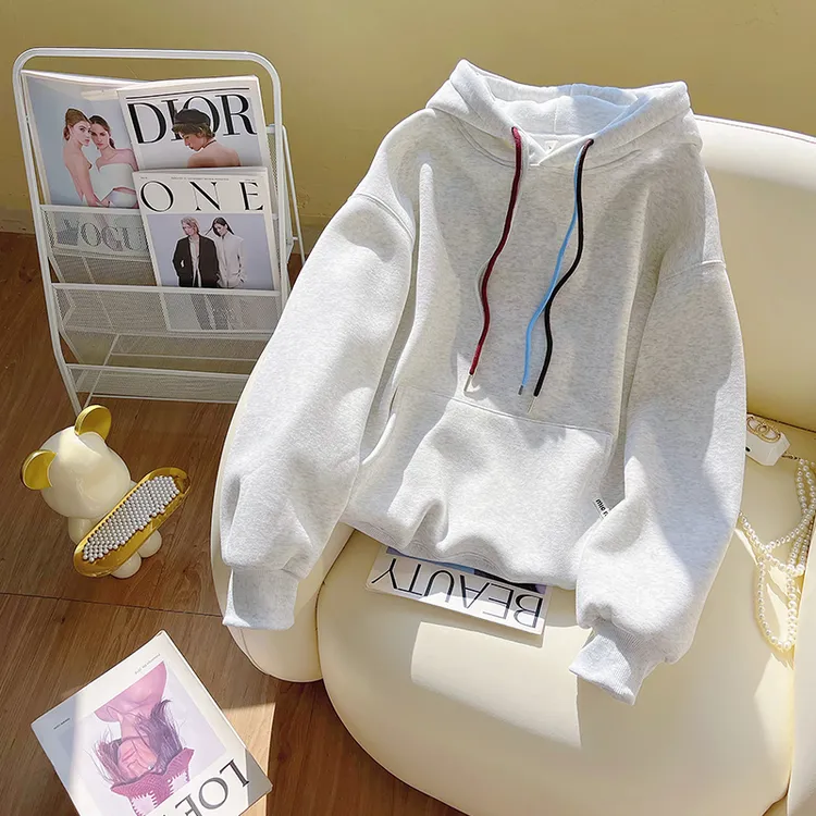 重磅推荐！创意彩色帽绳休闲加绒显瘦卫衣女秋冬爆款时尚外套上衣