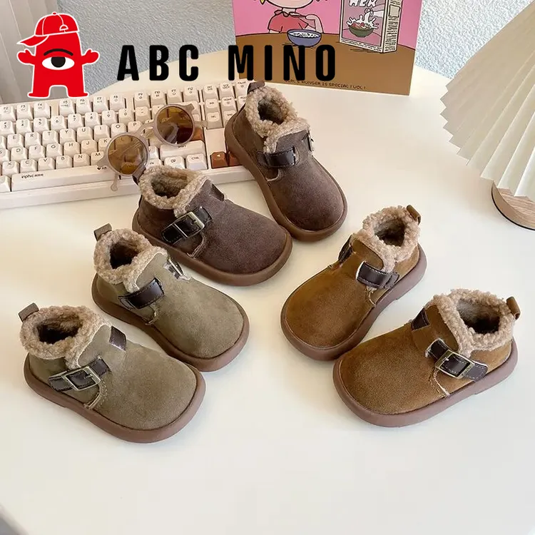 ABC MINO女童雪地靴2025冬季新款勃肯鞋女孩短靴加绒保暖儿童棉鞋