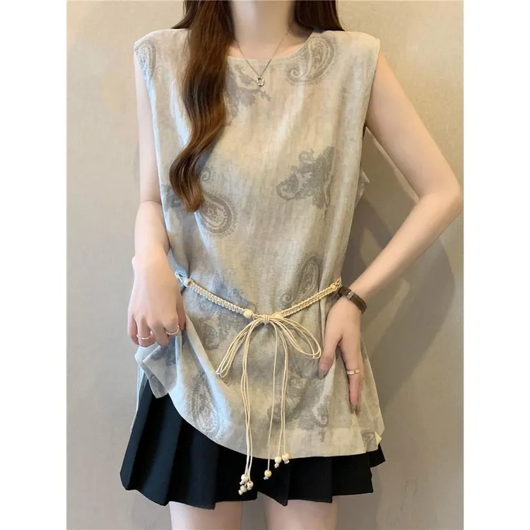 新中式吊带背心外穿女2025夏新款大码胖mm中长款收腰袖上衣
