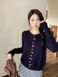 【小可爱专属】2025秋装新款女甜美减龄立体蝴蝶结软糯针织上衣