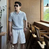 『活力焕新』夏季男装坑条V领针织POLO衫短袖男高级商务休闲
