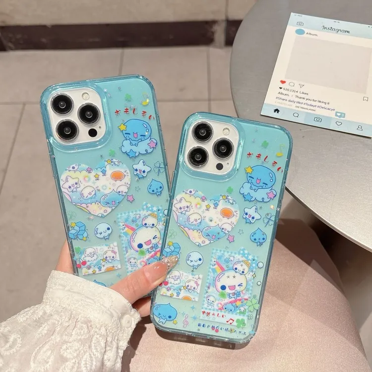 半透明可爱水滴君双层壳适用于iPhone16promax新款15少女14pro/13