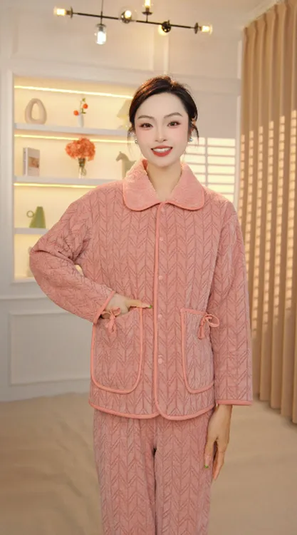 赛妮尔火山绒2025新柔织穗纹睡衣抗渗透情侣家居服套装E851007