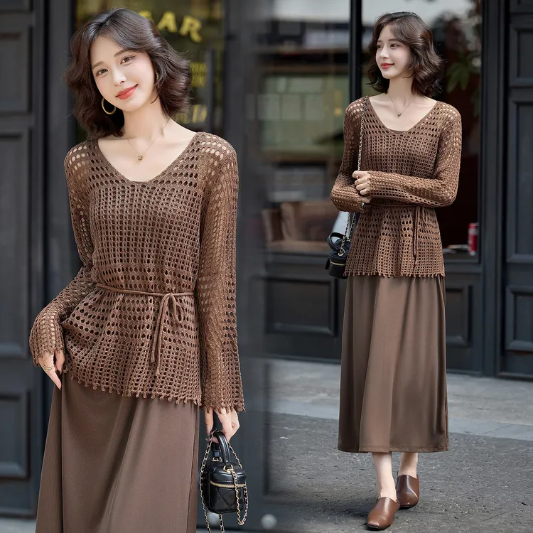针织罩衫吊带连衣裙套装女2025秋季新款气质洋气减龄巨好看两件套