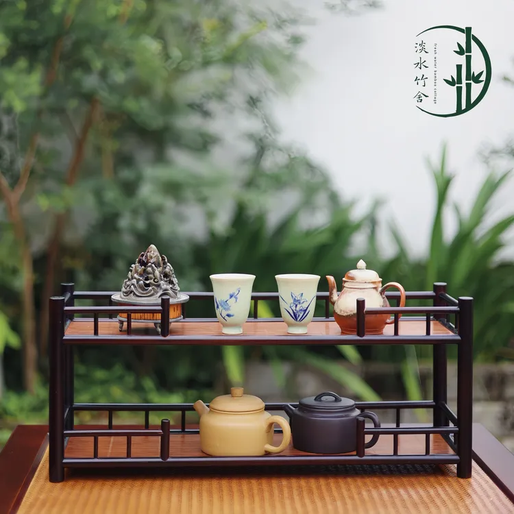 「二层凭栏」精品楠竹陶瓷茶道壶架中式家用茶具手工主人杯简约茶具
