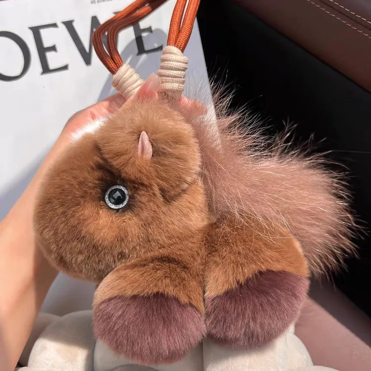 可爱真獭兔毛小马汽车钥匙扣挂件毛绒公仔玩偶独角兽包包挂饰礼物