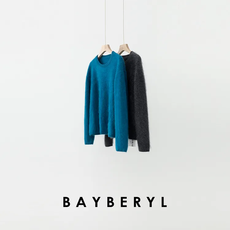 BAYBERYL老贝北欧蓝柔焦*拉绒氛围圆领舒适针织衫ZZS4I0603-12/10