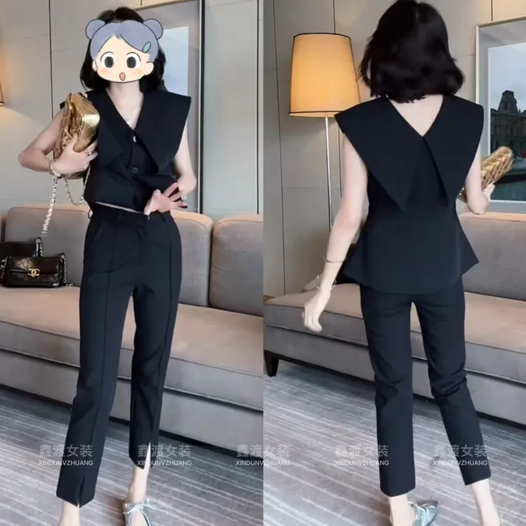 2025夏季新款时尚显瘦气质女士网红洋气两件套百搭款D9131