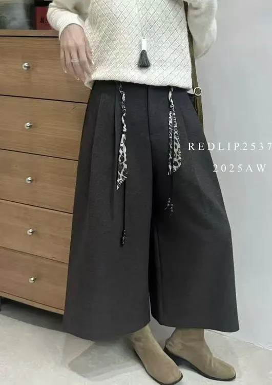 时尚韩版休闲百搭潮流松紧腰拼接7分阔腿裤