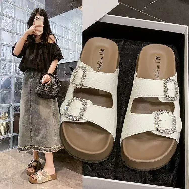 2025新款爆款凉拖鞋沙滩一字拖4公分厚底增高勃肯拖鞋女夏季外穿