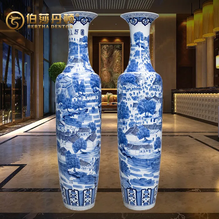 景德镇陶瓷中式手绘落地特大气花瓶客厅酒店大厅乔迁开业送礼摆件