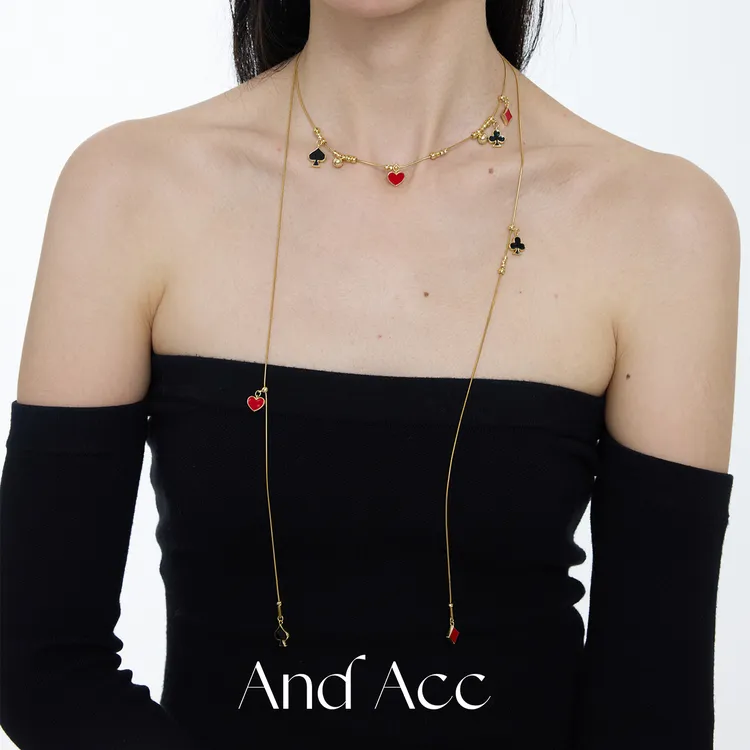 And Acc 铜合金项链 原创设计新年梅花方块红桃扑克牌项链毛衣链