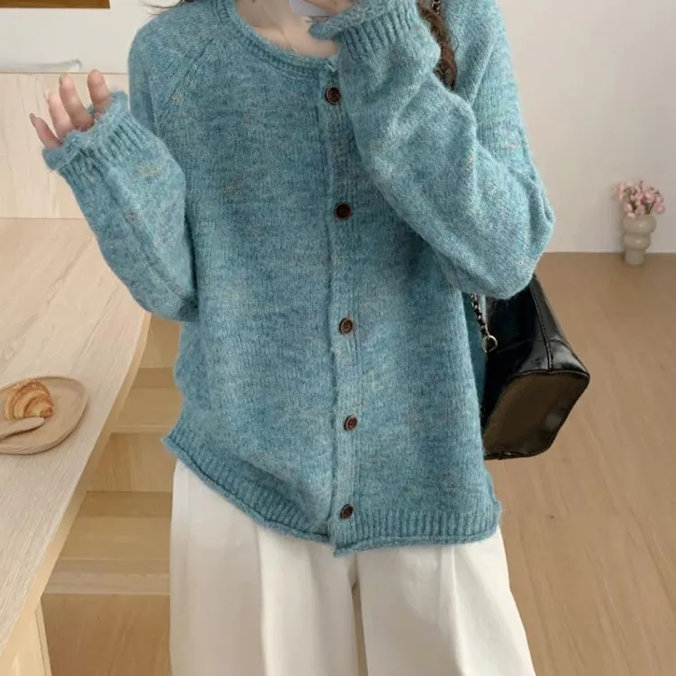 圆领女毛针织衫韩系甜美针织开衫百搭小香风短款秋