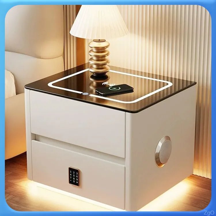 无线充电智能床头柜轻奢多功能卧室简约现代网红安装床边实木收纳