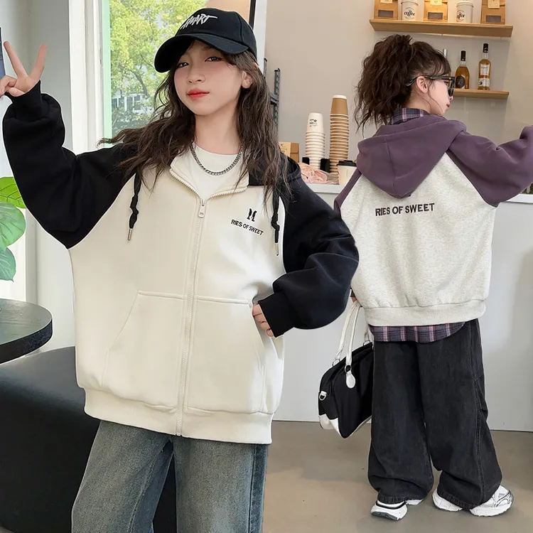 女童外套春秋2025新款6-12岁15岁洋气中大童宽松运动百搭休闲上衣
