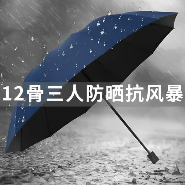 商务超大雨伞手开十二骨加大三人抗风暴雨伞黑胶防晒防紫外晴雨伞
