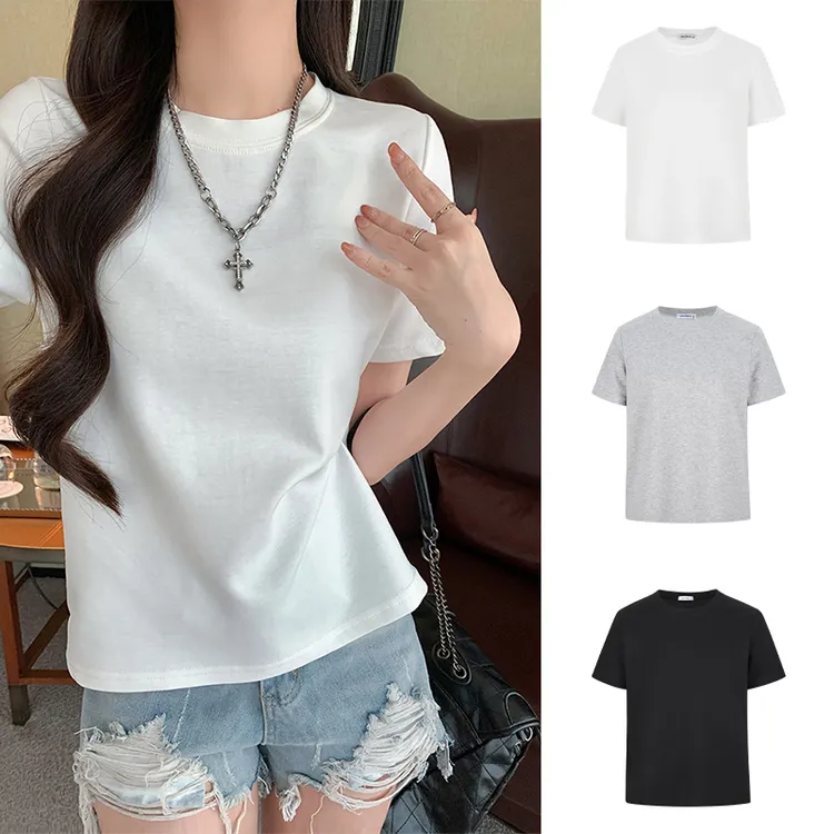 Moses Queen/魔西女王基础款正肩圆领短袖 T恤宽松显瘦短款上衣