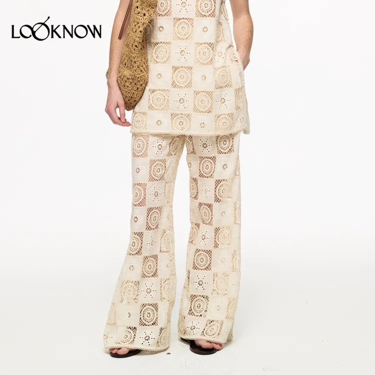 IF BY LAND设计师品牌LOOKNOW2025年春季新款法式棉布绣花长裤