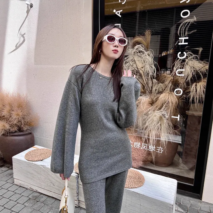 今年流行漂亮时尚小香风卫衣针织套装女秋冬新款毛衣阔腿裤两件套