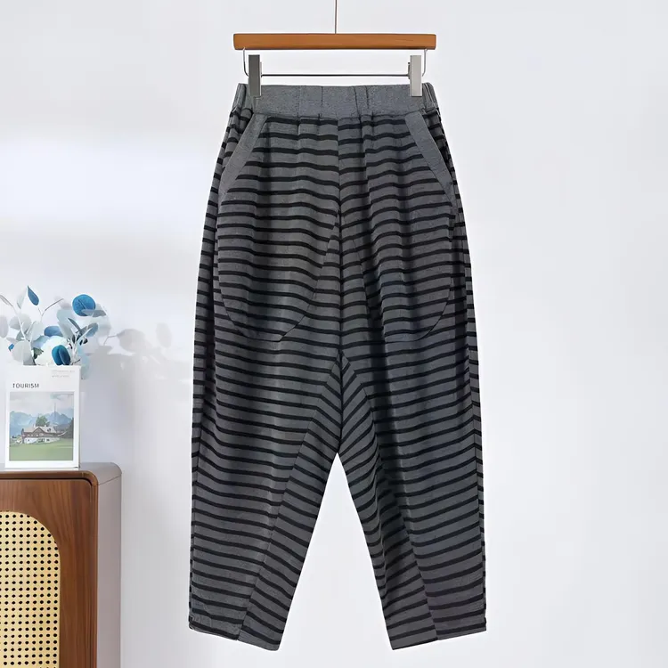 条纹哈伦裤休闲裤春季弹力宽松时尚针织洋气减龄2x930