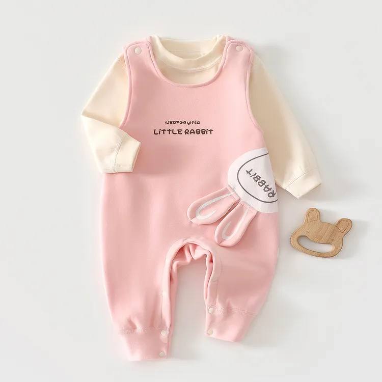 春秋儿童背带裤男女宝宝时尚奶芙绒连体衣卡通外出服婴儿爬服长裤