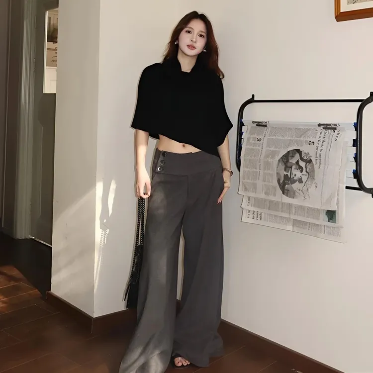 秋冬新款小众毛呢阔腿裤高级感百搭显瘦低腰休闲宽松垂感女裤子