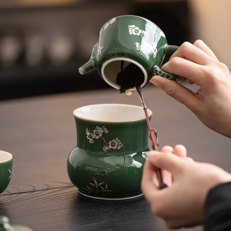 岁寒三友 梅 松 竹 青璃有容建水日式家用茶台茶渣桶茶水缸茶洗