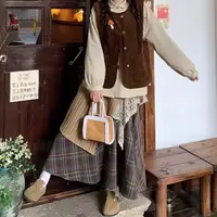 【莹莹推荐】早秋森系复古套装女减龄小个子灯芯绒开衫马甲叠穿套装