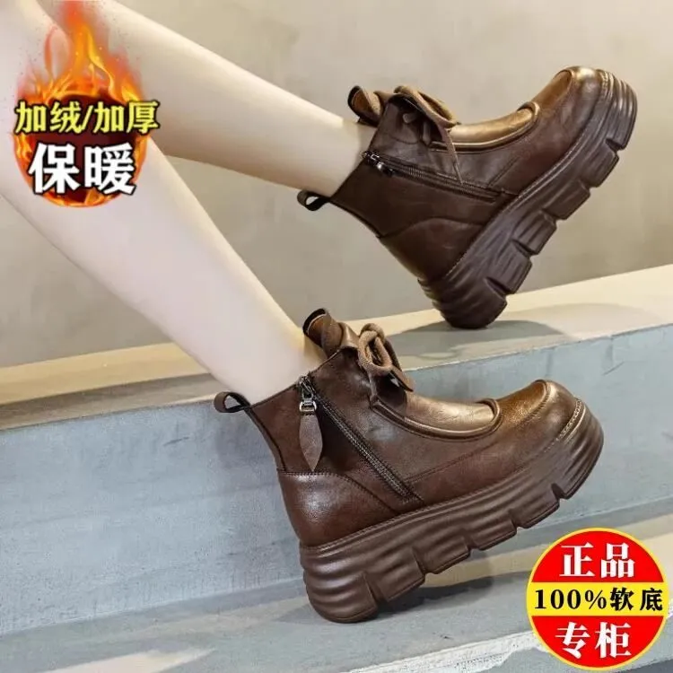 真皮马丁靴女2025秋冬季新款加绒加厚保暖靴厚底休闲复古时尚女鞋