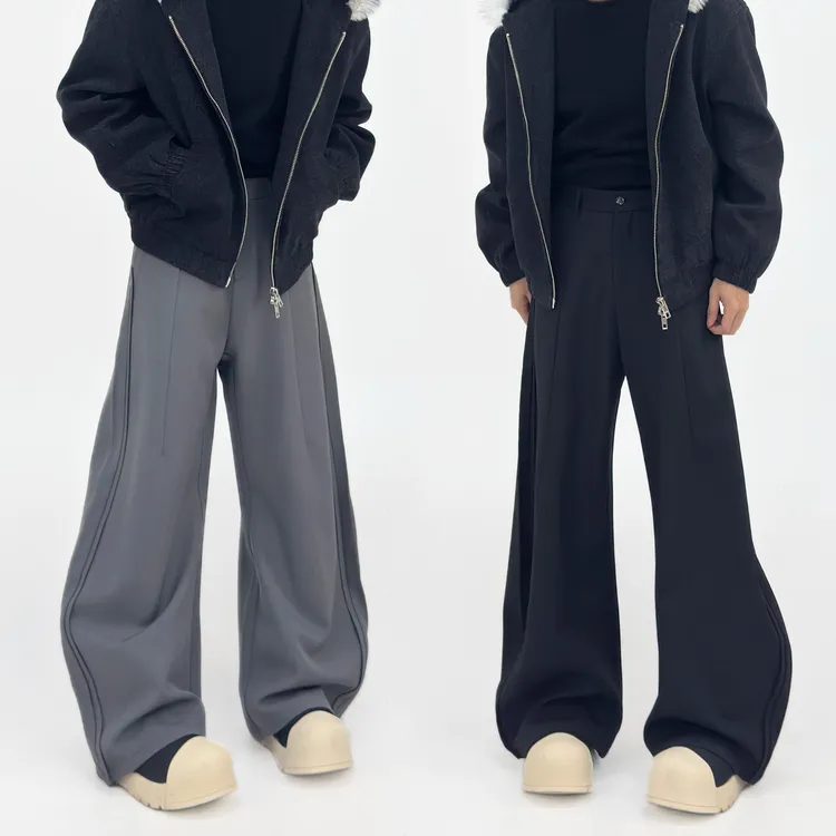 SongCcleanfit显瘦弯刀立体剪裁阔腿双色西裤休闲裤高腰男生