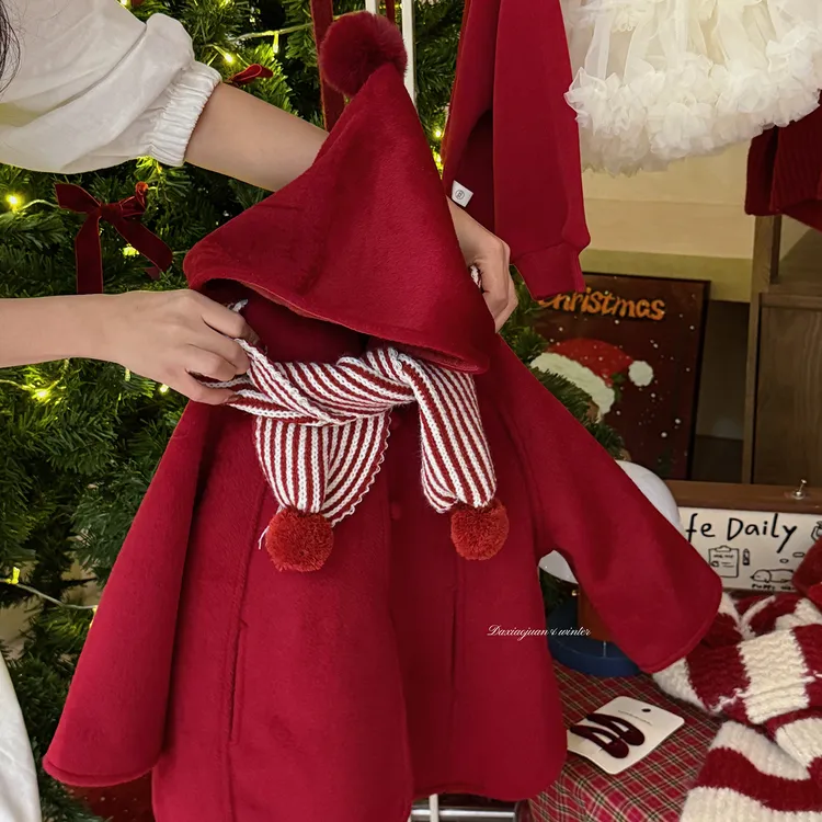 【大小卷】儿童冬季年款加绒加厚尖尖帽围巾斗篷呢子外套-110097