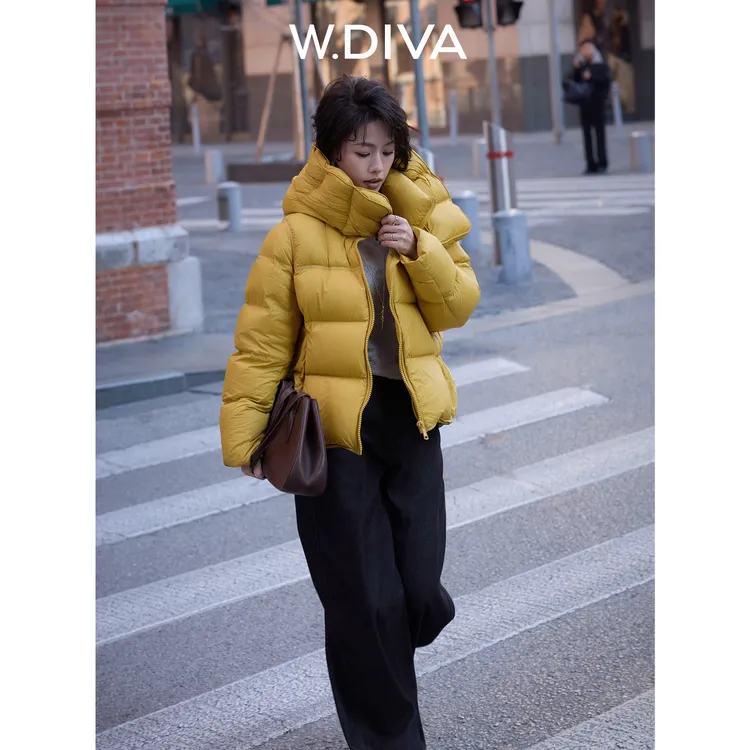 W.Diva【云朵立方】冬季泡芙格拉链立领连帽90鹅绒服DWZWYD0037
