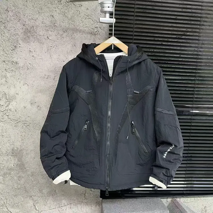 工装风连帽青年简约修身夹克休闲冬季棉服外套