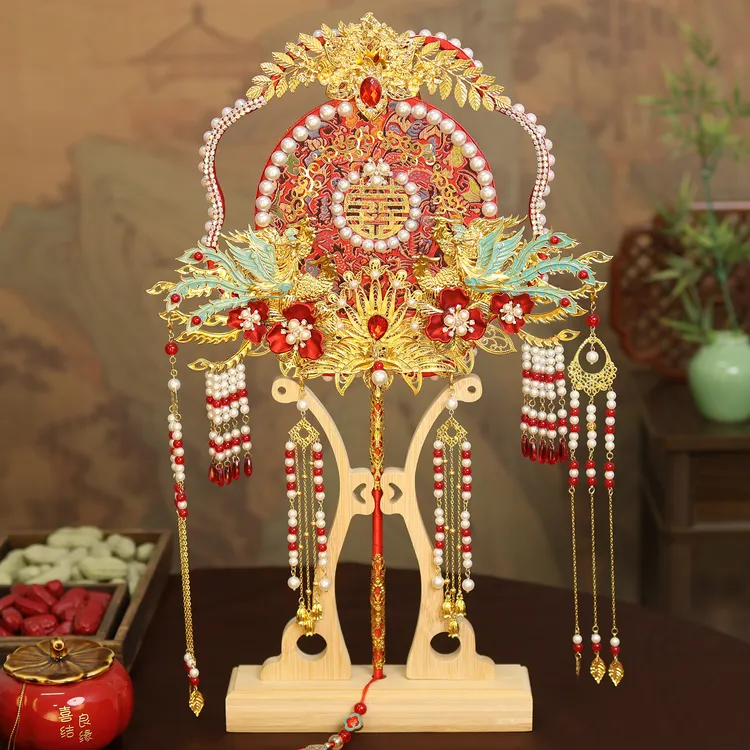 中式古风新娘结婚婚礼双面喜扇秀禾服手持遮面DIY材料包和成品