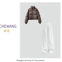  宽松皮泡芙云朵简约保暖连帽新款加厚面包服套装4978[SJL]