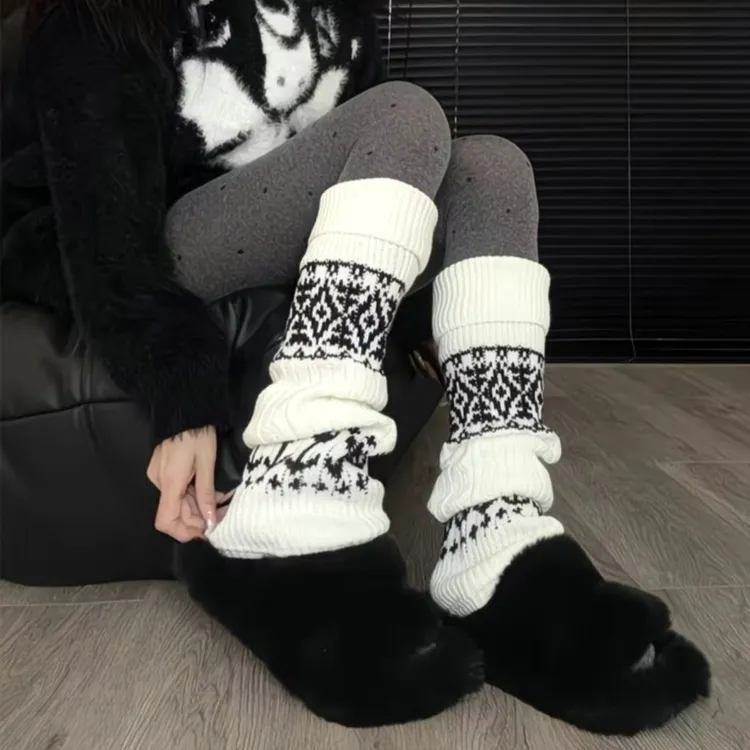 【费尔岛】加厚北欧复古保暖中筒袜套圣诞针织堆堆袜2025秋冬宽松