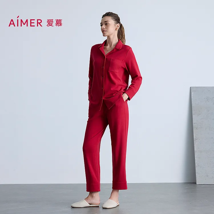 爱慕25AW牛奶生活翻领长袖分身套装AM46B751