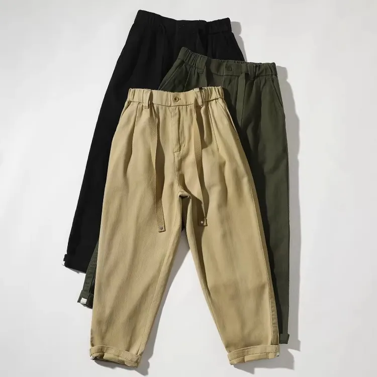 美式高街大码直筒裤春夏秋男士纯棉水洗哈伦裤宽松痞帅工装休闲裤
