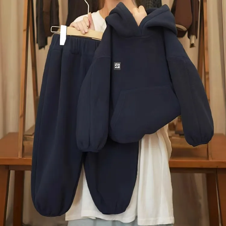 女童加绒套装秋冬装2025新款儿童时髦连帽刺绣卫衣女孩卫裤两件套