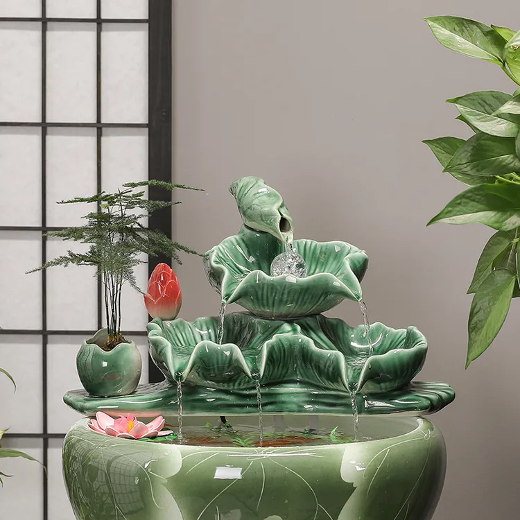 创意陶瓷流水摆件循环水流水鱼缸客厅桌面装饰品风水造景开业送礼