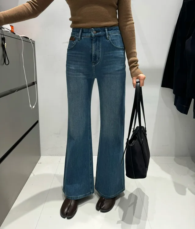 巴布68796A加绒牛仔裤女Kabodo2025冬季新款喇叭裤高腰磨毛微喇裤
