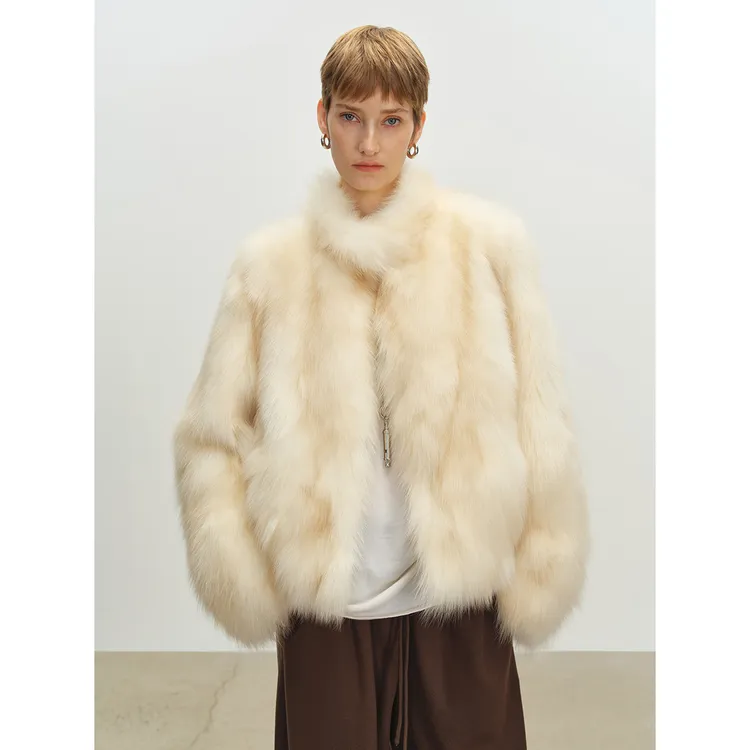 MSBEAST/野兽小姐小立领廓形时髦双色白狐坎毛皮草外套丨首尔月光