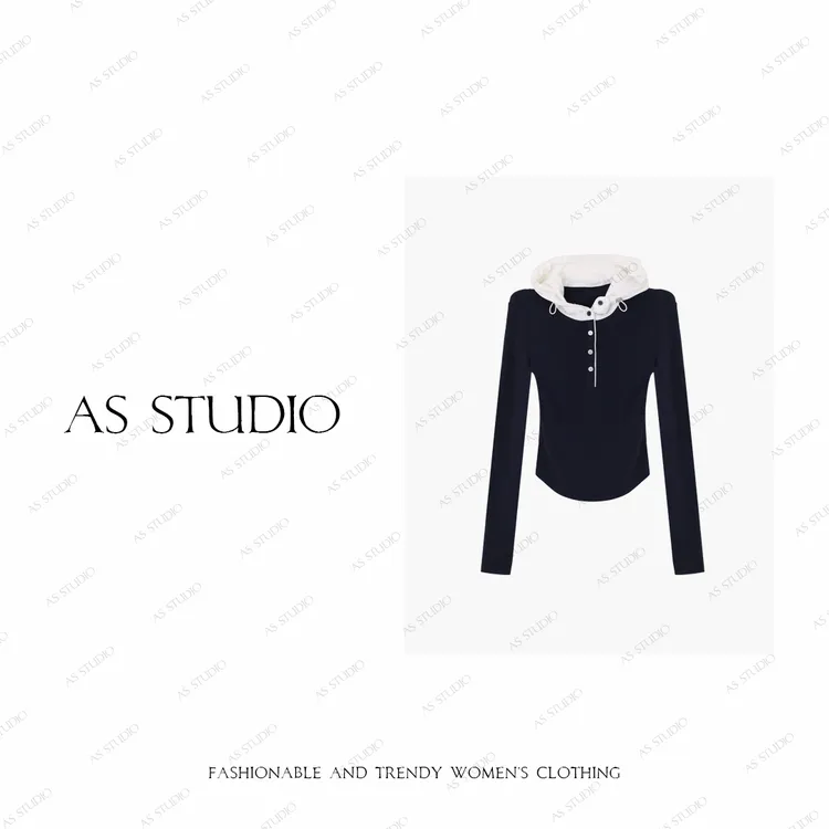 【AS叠搭王】25新定制航海系列连帽撞色修身卫衣AS25QXS03063