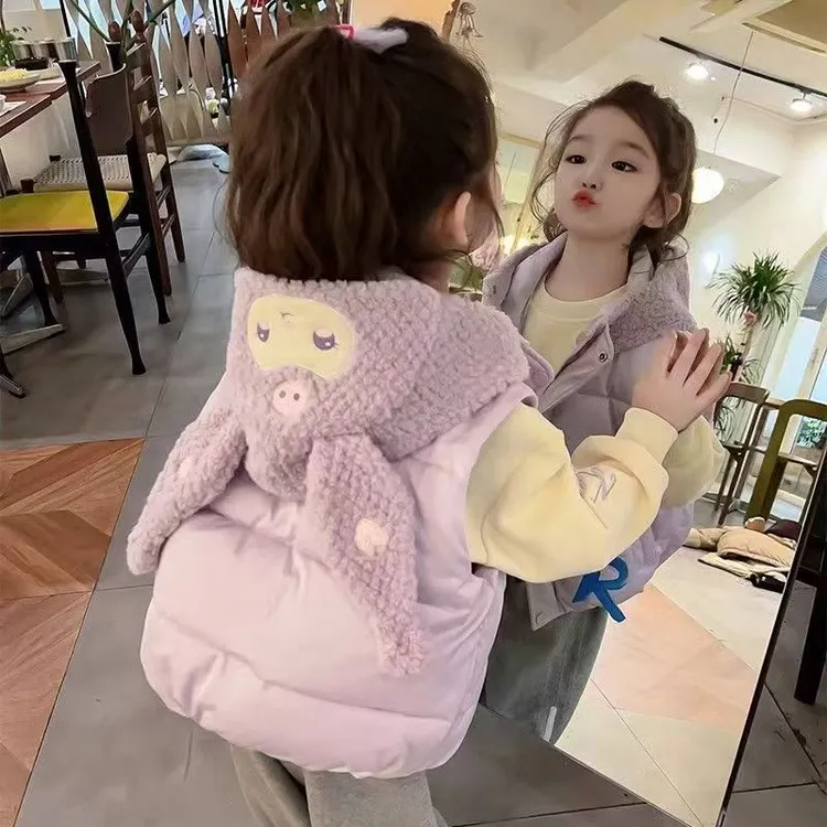 儿童女童连帽加厚韩版女宝宝卡通动漫冬季马甲中小童冬款秋冬坎肩
